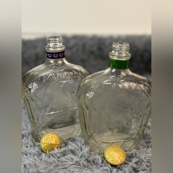 Crown Royal Empty Whiskey Bottles Lot of 2 750mL Canadian Glass DIY Decor - Picture 2 of 7